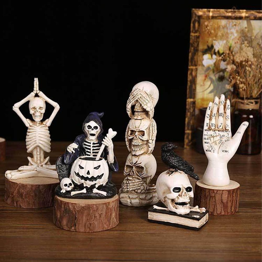 Resin Mini Skeleton Figurines Realistic Artificial Skull Model  Halloween Decor Gifts
