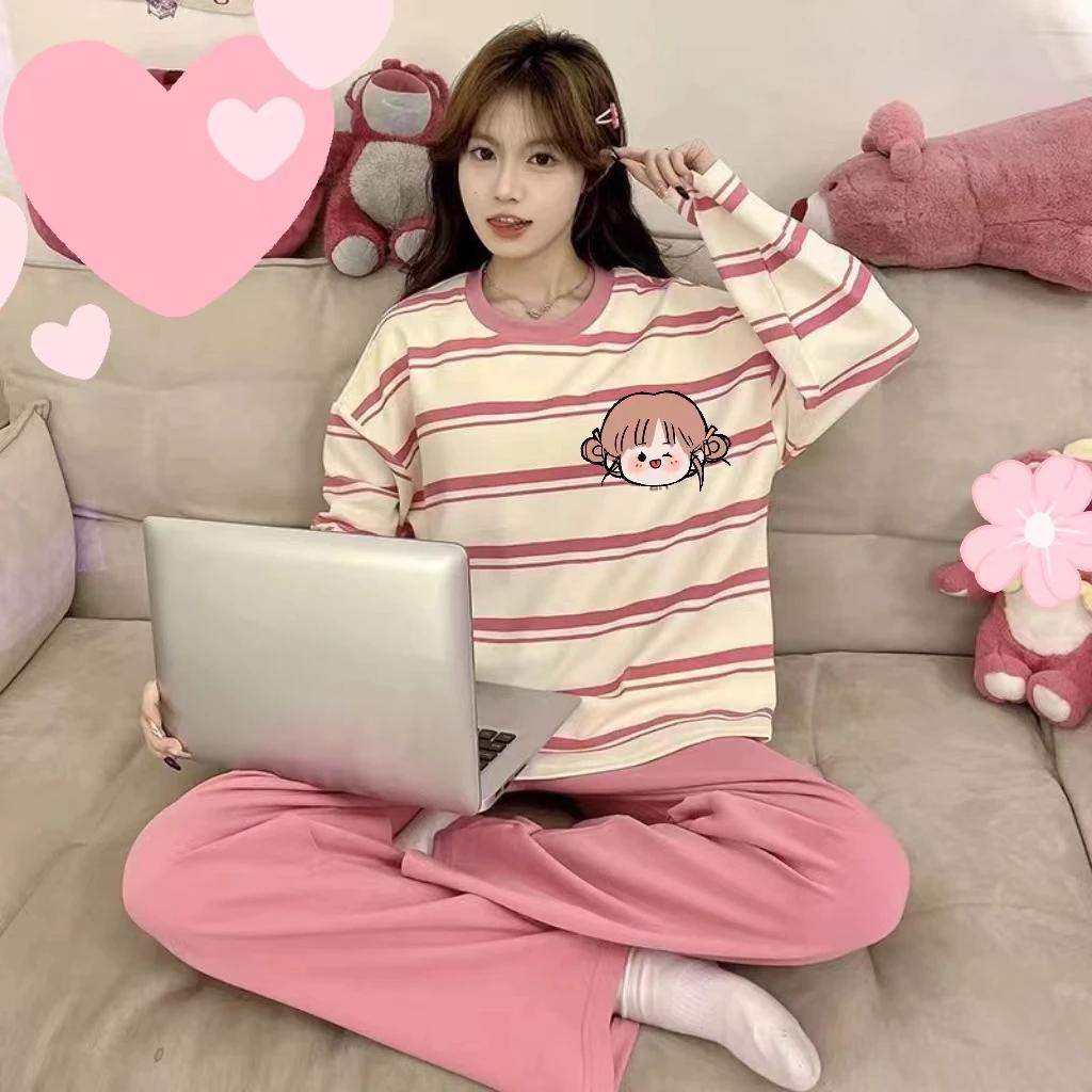 Pajamas Loungewear Set Women Spring and Autumn Plus Size Long Sleeve Cartoon Winter Ladies Cute Student Loungewear Set