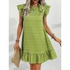 Damen Sommerkleid mit Rüschen, Fliegenärmeln, lockere, einfarbige Ferien über dem Knie, Länge eines Stücks