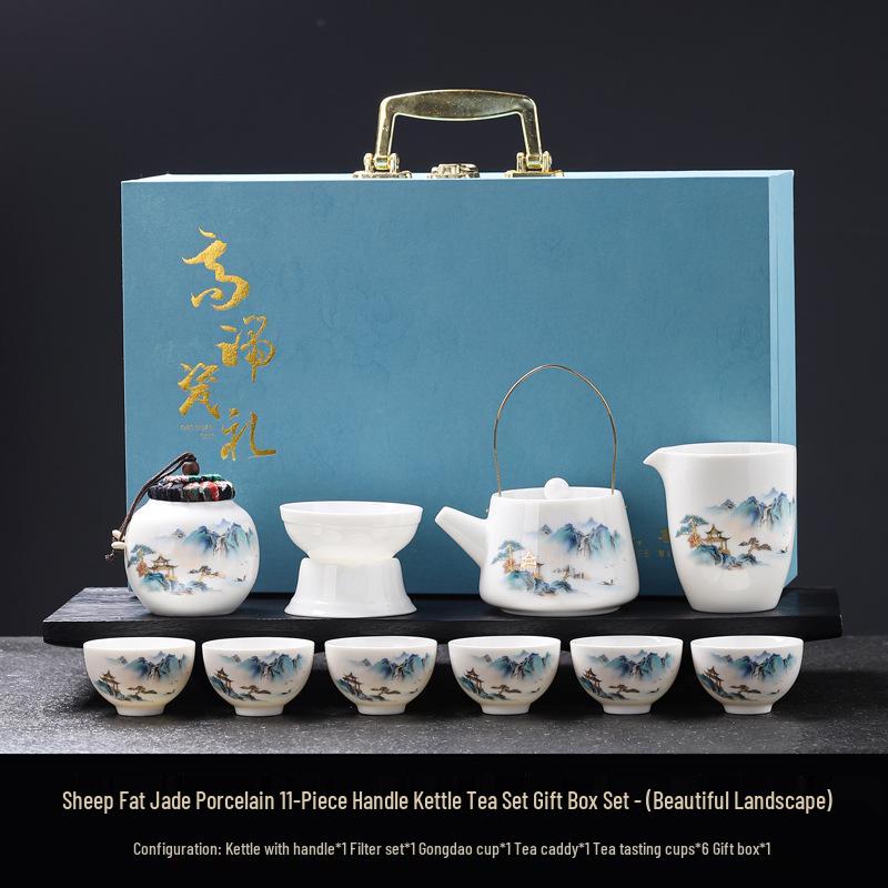 Luxury Jade White Porcelain Kung Fu Tea Set for Home or Office