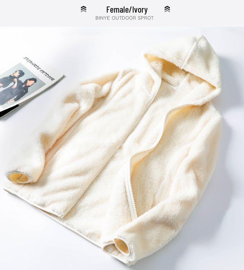 Women’s Double-Sided Coral Fleece Hoodie - Warm, Windproof, Zip-Up Cardigan for Casual Autumn/Winter Home Wear