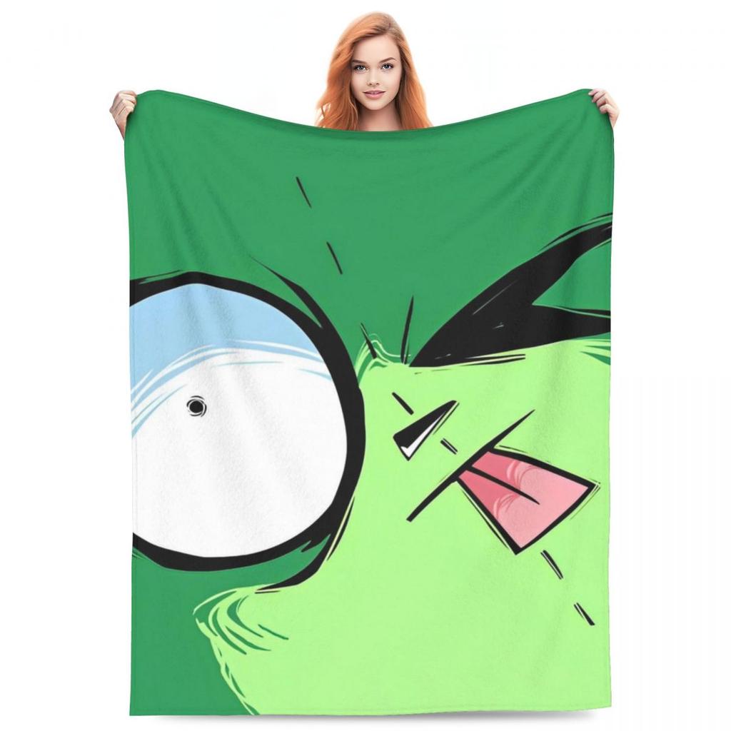 Invader-Zims Wolldecke Cartoon Dunkle Komödie Individuelle Überwurfdecke für Zuhause 200x150cm