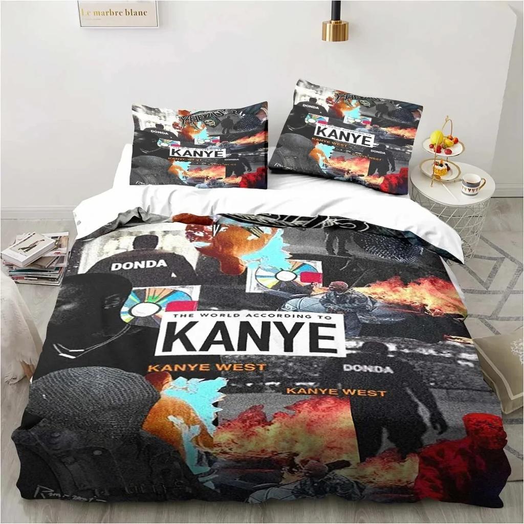 Set de lenjerie de pat Rapper Kanye West Set de pat cuvertură de pilotă Husă de pilota Față de pernă Conversor King Queen Size Set de pat pentru adulți