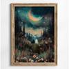 Stampa su Poster Foresta Gatto Nero Fantasma Fiori Selvatici Pittura su Tela Zucca Halloween Spettrale Arte Dark Academia Stanza Arredamento Casa