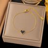 French Titanium Steel Heart Choker Necklace And Bracelet Set Sweet Peach Heart Tassel Design Women Jewelry