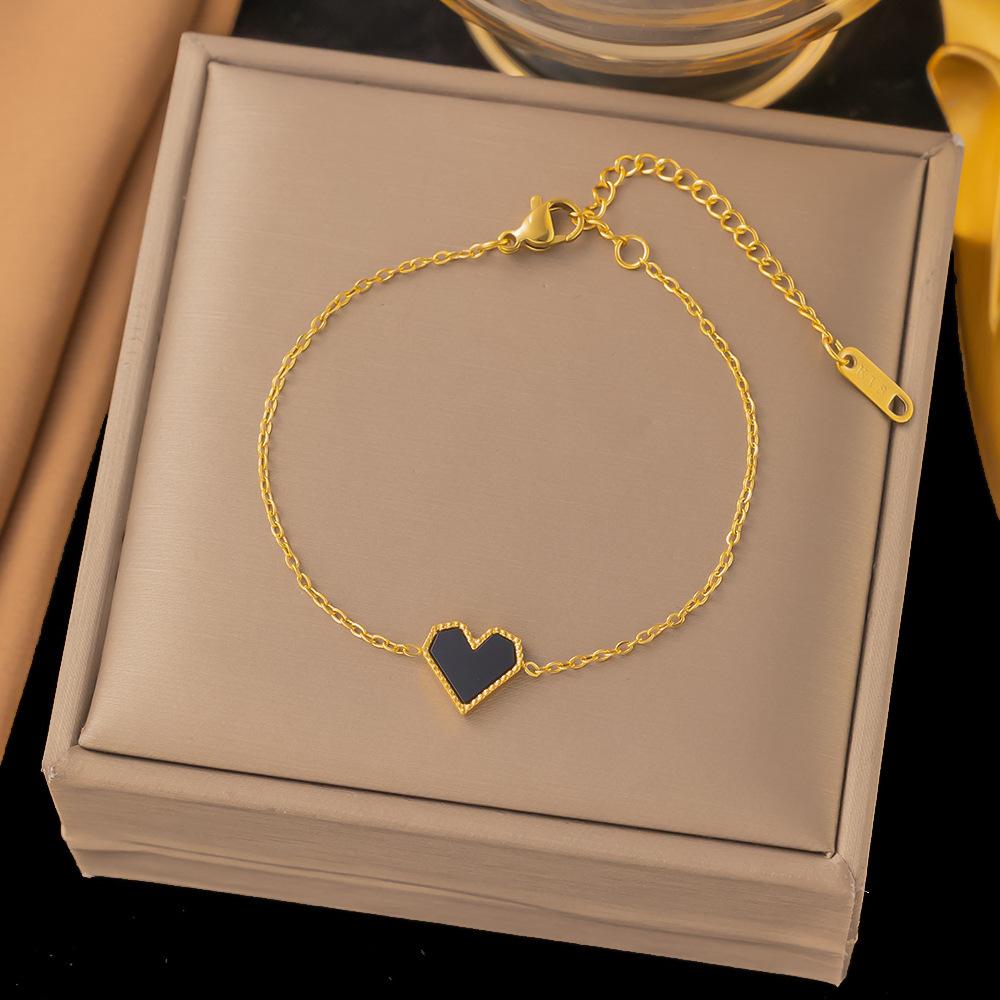 French Titanium Steel Heart Choker Necklace And Bracelet Set Sweet Peach Heart Tassel Design Women Jewelry