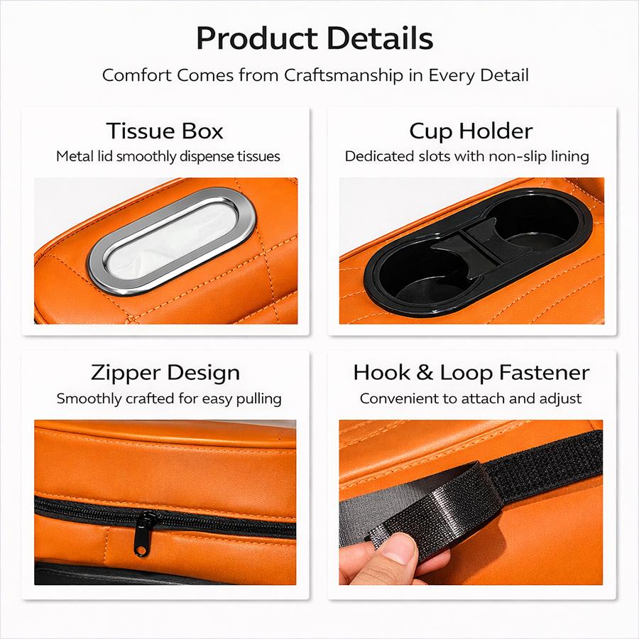 Car Center Console Armrest Box Cushion Pad with Dual Cup Holder Tissue Box Storage Organizer Accessories
