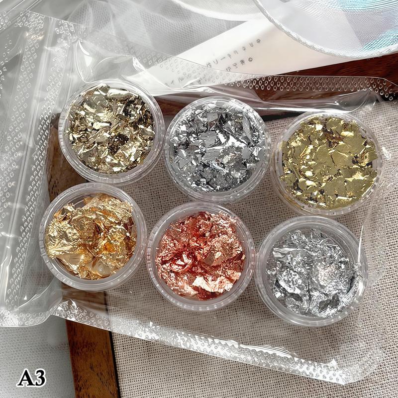 6 Gläser Nagelflocken Goldfolienpapier Set Gold Silber Unregelmäßige Pailletten Nagelkunst Pailletten Dekorationen Glitzer Aufkleber Für Maniküre