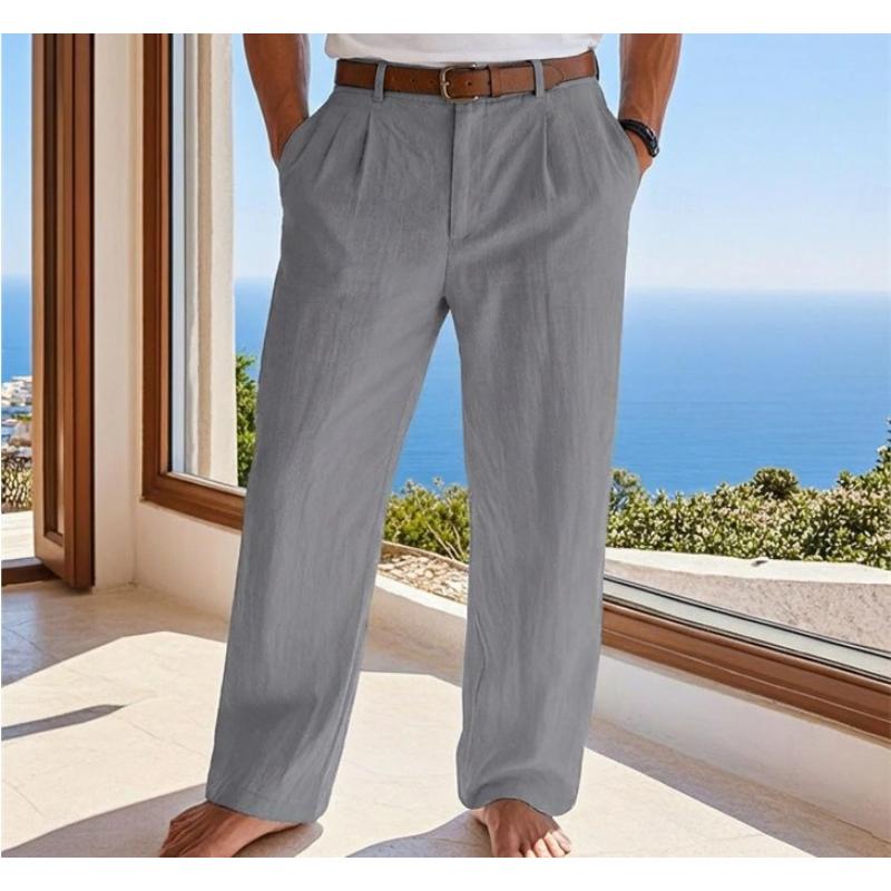 Summer Linen Casual Pants Simple Seaside Resort Style Breathable Straight Cut and Superior Quality