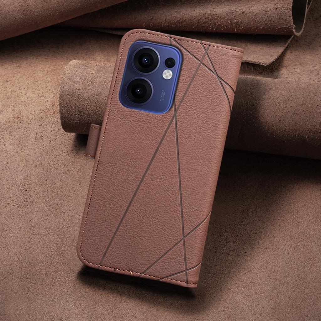 For Oppo Reno13 F 5G Case BINFEN COLOR BF35 Geometry Imprinted Leather Phone Cover RFID Blocking Wallet Stand