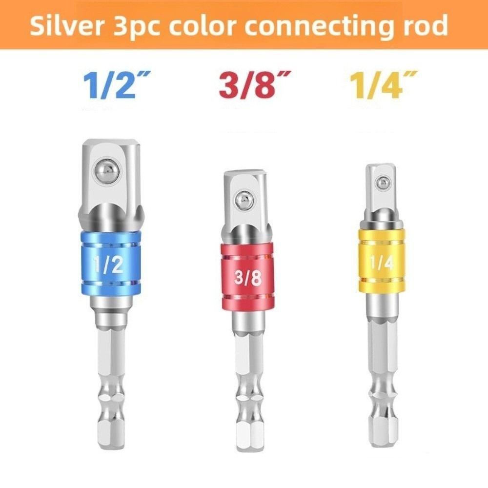 3PCS Multifunctional Drill Socket Adapter Colored Hex Shank Square Head Bits