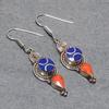 Lapis Lazuli Red Coral Earrings Tibetan Bahamas Gift Nepali Jewelry 2.4" NE 5343