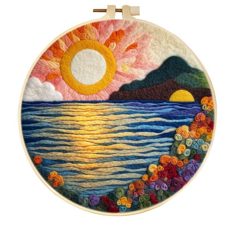 CHENISTORY DIY Wool Needle Felting Kit Creative Felt Landscape Picture Creative Felting Painting Handmade For Beginners Set