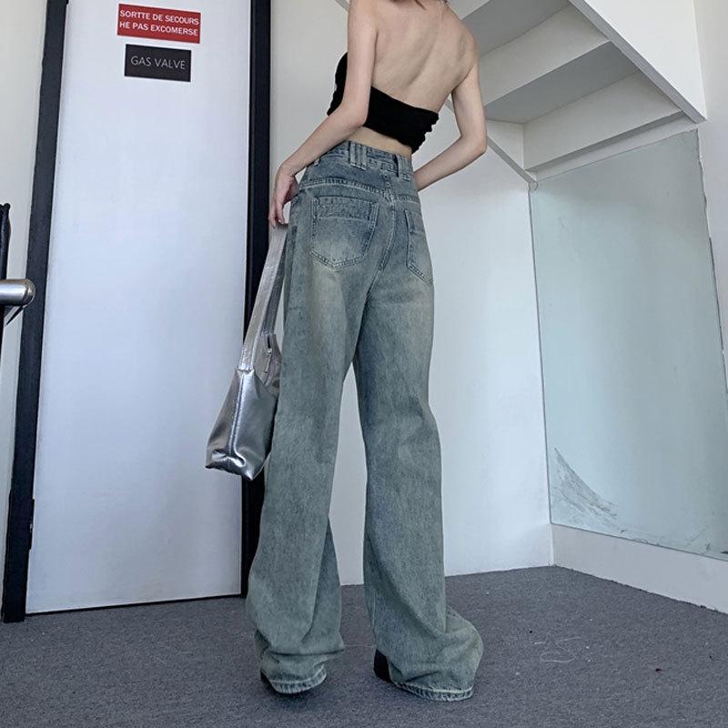 Damen Retro High Waist Weitbeinige Jeans – Nostalgische, schmeichelhafte, bodenlange Hose