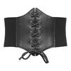 Women's Elastic Waistband Wide Leather Belt, Black, Versatile Fashion Lace-up Dress Accessory