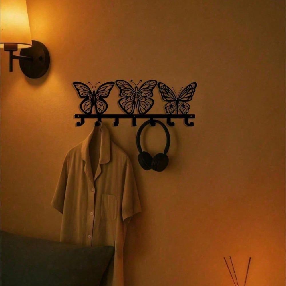 Modern Metal Key Holder Butterfly 7 Hook Key Organizer Wall Decor for Hallway Office Living Room Bathroom Bedroom Storage Housewarming Gift