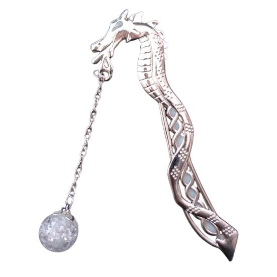 

Закладка в винтажном стиле, металлическая, с дизайном дракона, со светящимися бусинами, устойчивая к выцветанию серебряный