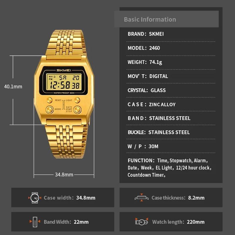 Herren Armbanduhren Edelstahl Sport Luxus Retro LED Elektronische Wasserdichte Digitaluhr