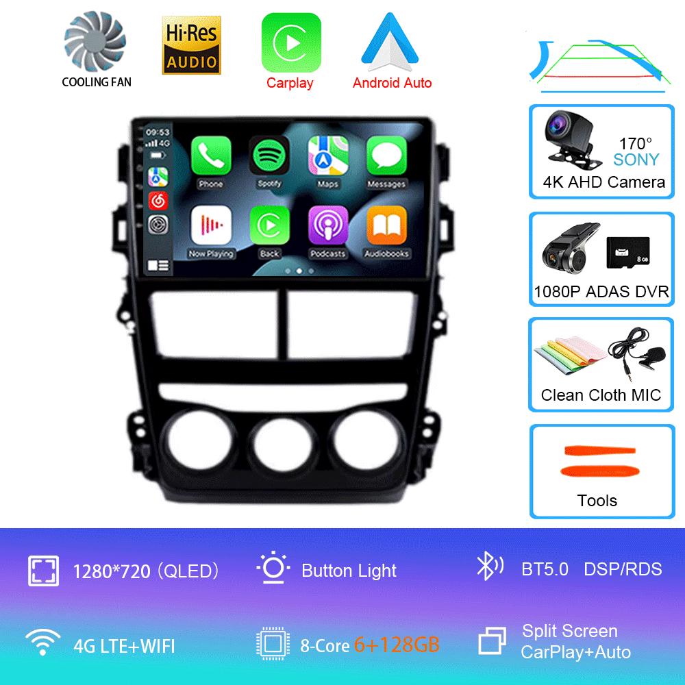 Car Radio Android 14 Carplay Auto For Toyota Vios Yaris 2018 2019 2020 Navigation GPS Multimedia Player video Stereo wifi+4G BT