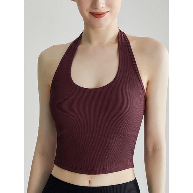 2026 New European and American Style Sexy Halter Neck Women's Push-Up Running Fitness Bra Outerwear Waist-Cinching Yoga Tank Top