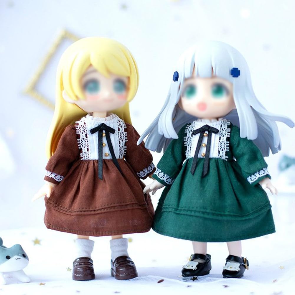 HIGHAWK OB11 Western-style Obitsu 11 Clothes Ob11 BJD One-piece Dress Bow Color Toy Doll 11cm Cute Skirt Doll Retro Doll Costume (Green)