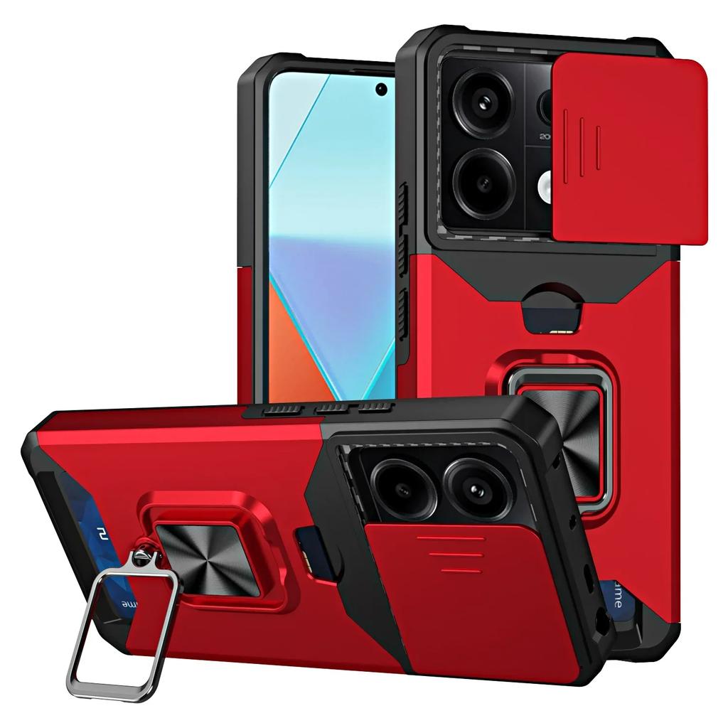 Case for Xiaomi Redmi Note 14 13 12 Pro Plus 13C 14C 4G 5G Slide Camera Card Holder Slot Wallet Protective With Ring Stand Cover