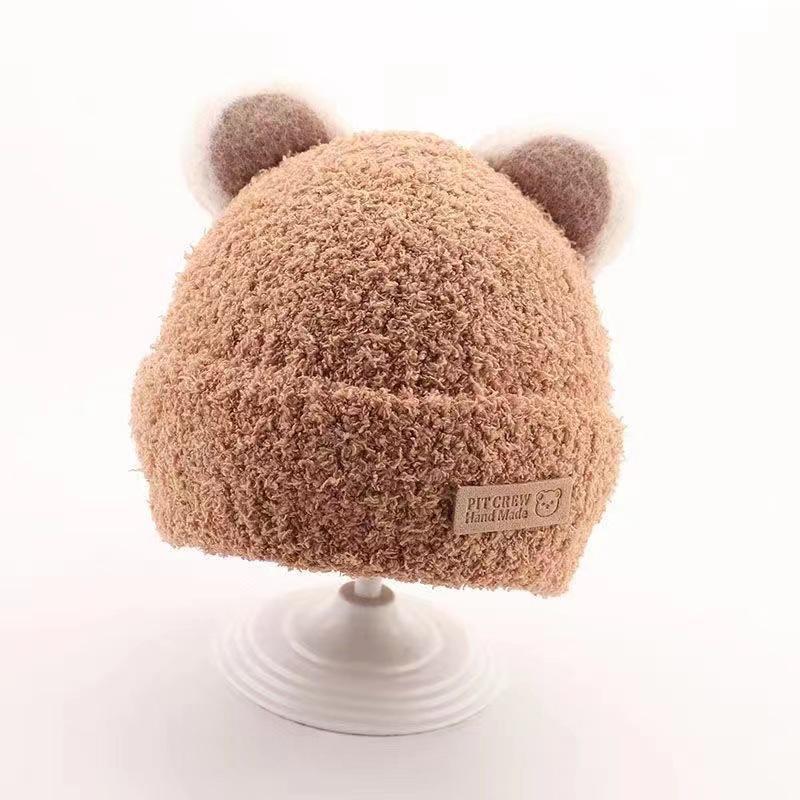 Korean Style Baby Plush Knitted Hat - Unisex Winter Ear Protection Wool Hat for Kids