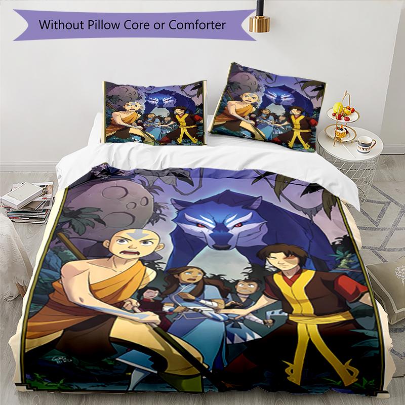Set di biancheria da letto con motivo Avatar The Last Airbender da 3 pezzi, set copripiumino include copripiumino e federe, perfetta decorazione per la camera da letto per tutte le stagioni e regalo