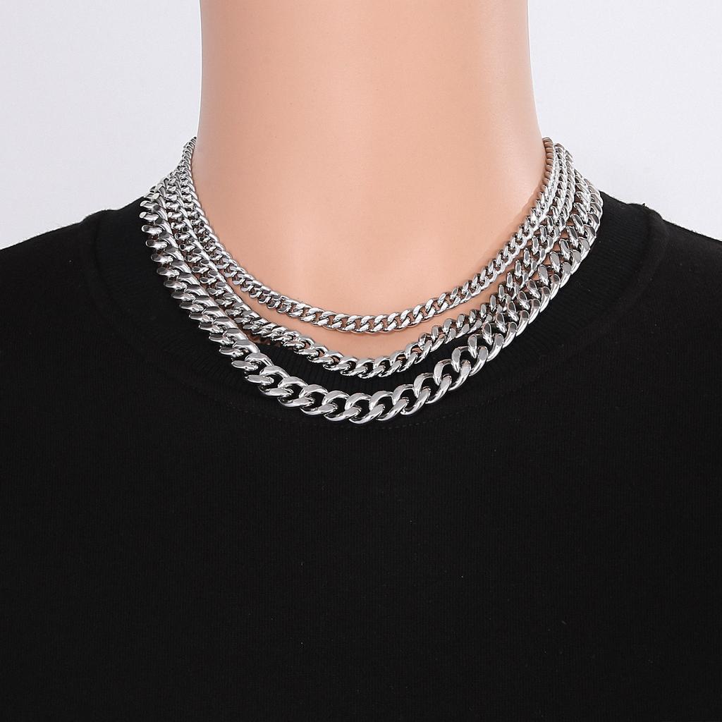 6/8/11mm Hip Hop Gold Color Multi Size Curb Cuban Chain Necklace Bracelet Men Women Stainless Steel Jewelry Thick Best Gift