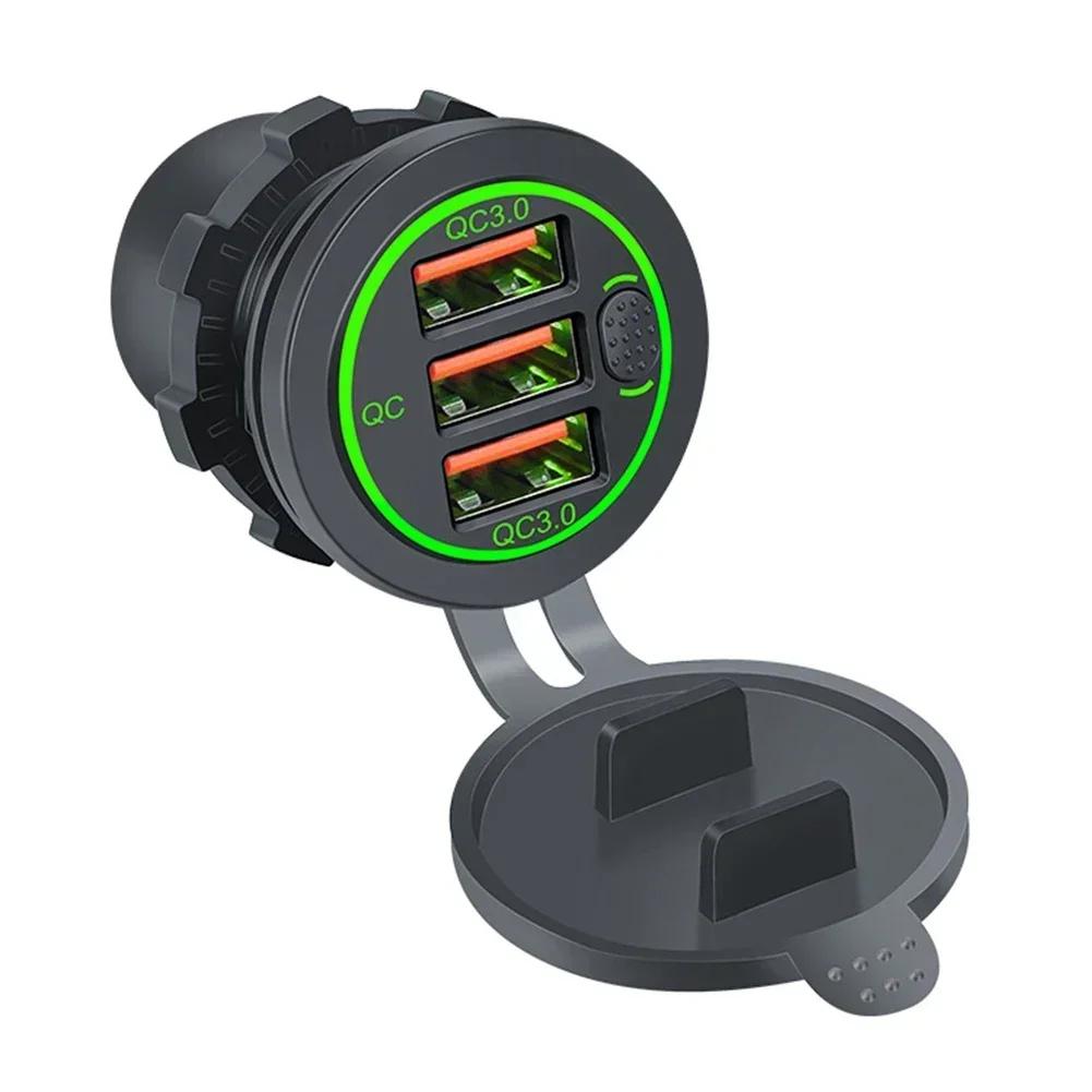 

Запчасти и аксессуары Автомобильное зарядное устройство 3 порта USB Для 12-24 В Автомобиль Лодка Морской разъем Светодиодный QC3.0 Розетка Питание Высокое качество Для 12-24 В зелёный