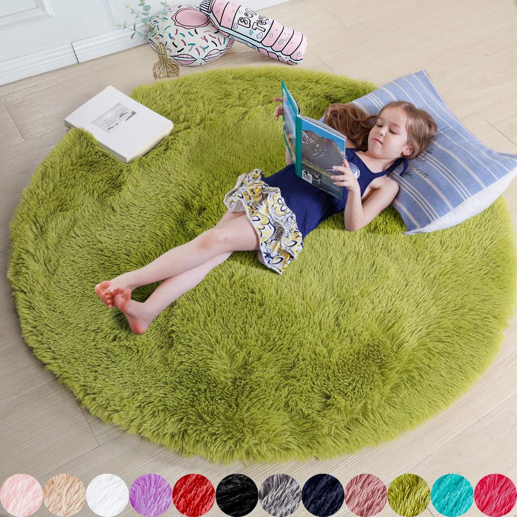Rainbow Fluffy Round Rug for Girls Bedroom Home Decor Colorful Pastel Shag Circle Soft Cute Fuzzy Area Rugs Preppy Dorm