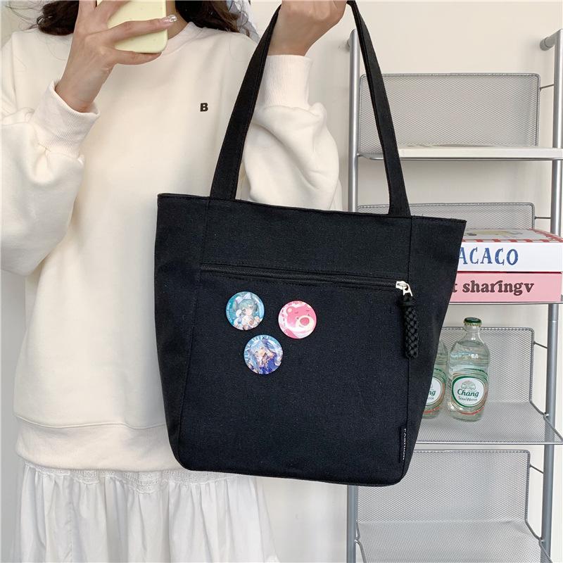 Canvas bag large capacity women's fashion shoulder bag retro versatile solid color simple handbag commuter bag tote bag