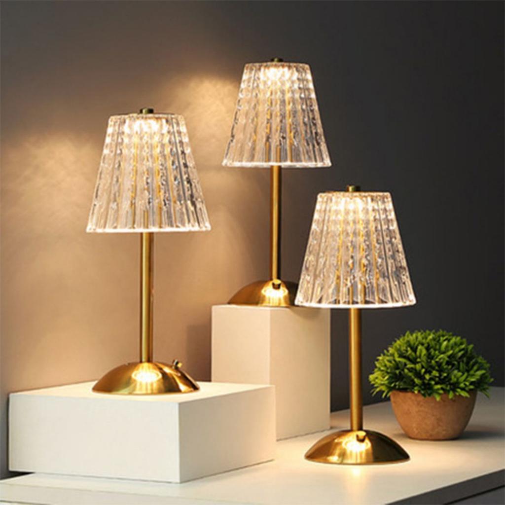 Crystal Retro Table Lamp  Bedroom Bedside Lamp Luxurious Atmosphere Lamp Rechargeable Dimming LED Light