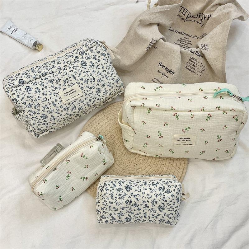 53174 Blue Begonia Cosmetic Bag Large Capacity Storage Bag Going Out Portable Travel Bag Handbag Wash Bag