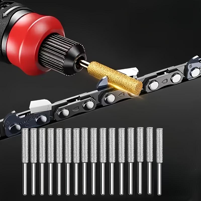 16pcs Diamond Chainsaw Sharpener Set, Titanium Coated Corundum Grinding Bits for Chain Saw, Artificial Jade, Glass, Metal, Wood Sharpening-Uncharged