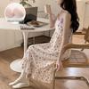 Women's 2026 Summer Cloud Cotton Camisole Nightgown with Built-in Bra, Princess Style Long Dress Lapel