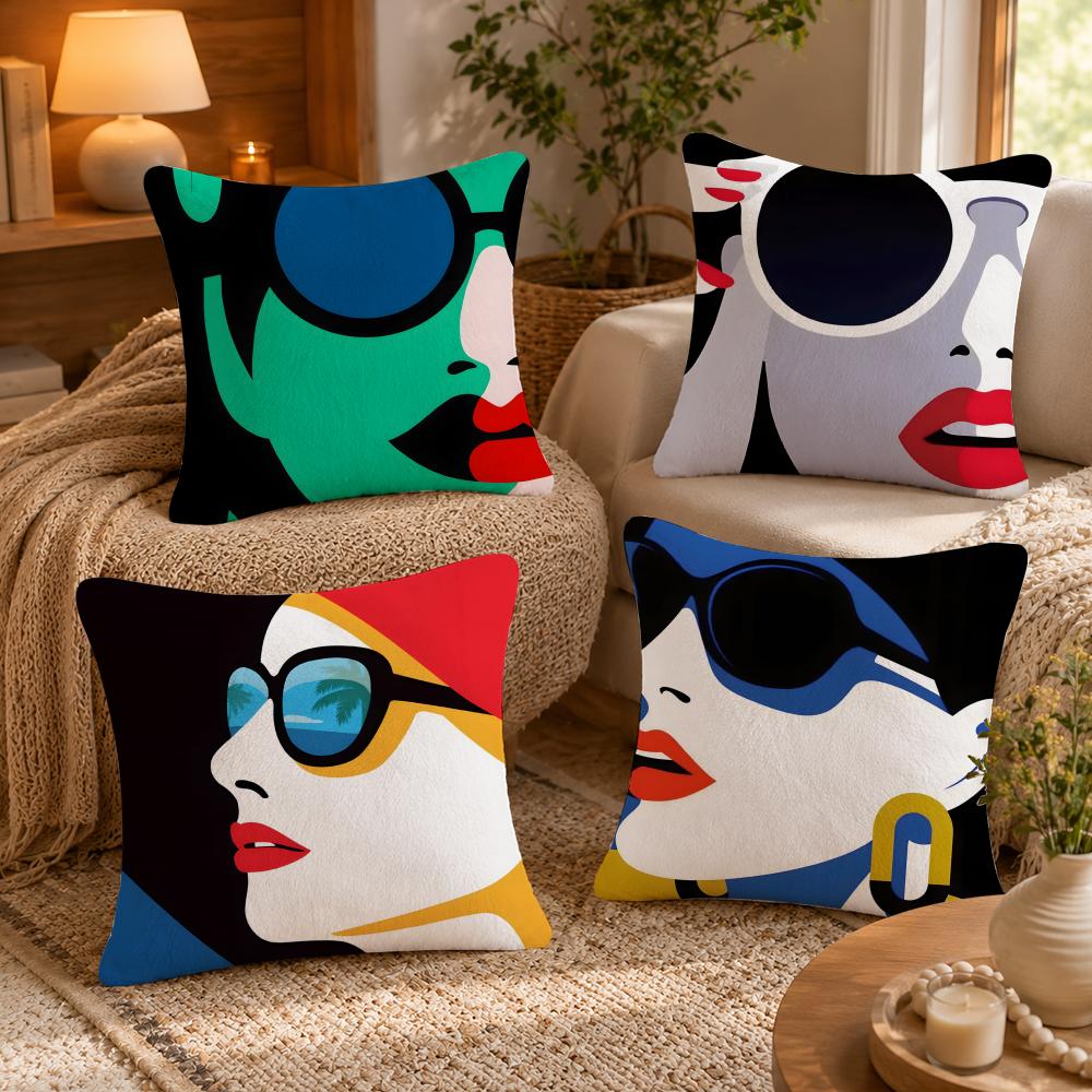 Pop style modern girlcreativity, fashion Cushion Cover Anti-dustmite Pillowcase Invisible zipper silky short plush Sofa cushion