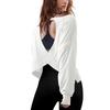 Women's Loose Long Sleeved Backless Women's Top Age Reducing Hollow Out Short Round Neck Women's T-shirt