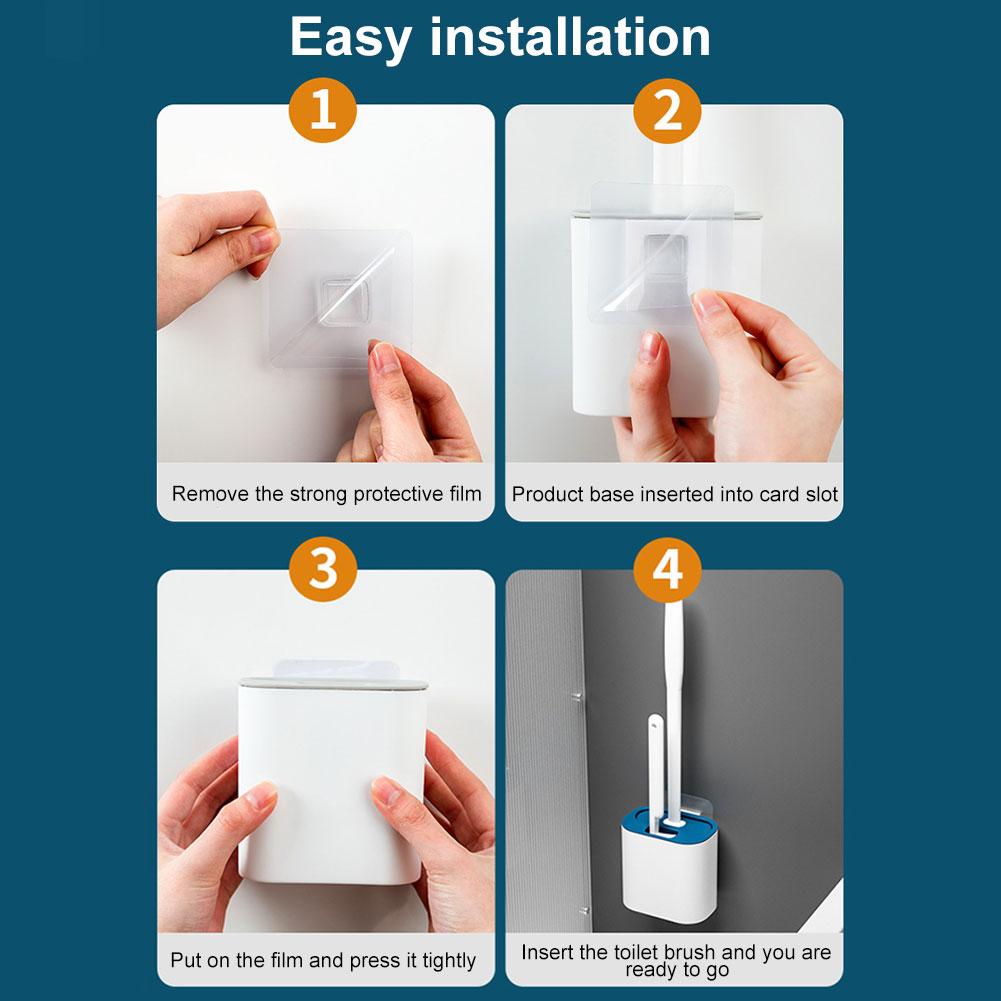 2 In 1 Toilet Brush&Holder Set 2 Brushes Small Bristles Brush Wall-Mounted Silicone Toilet Brush Flexible Bathroom Accessories