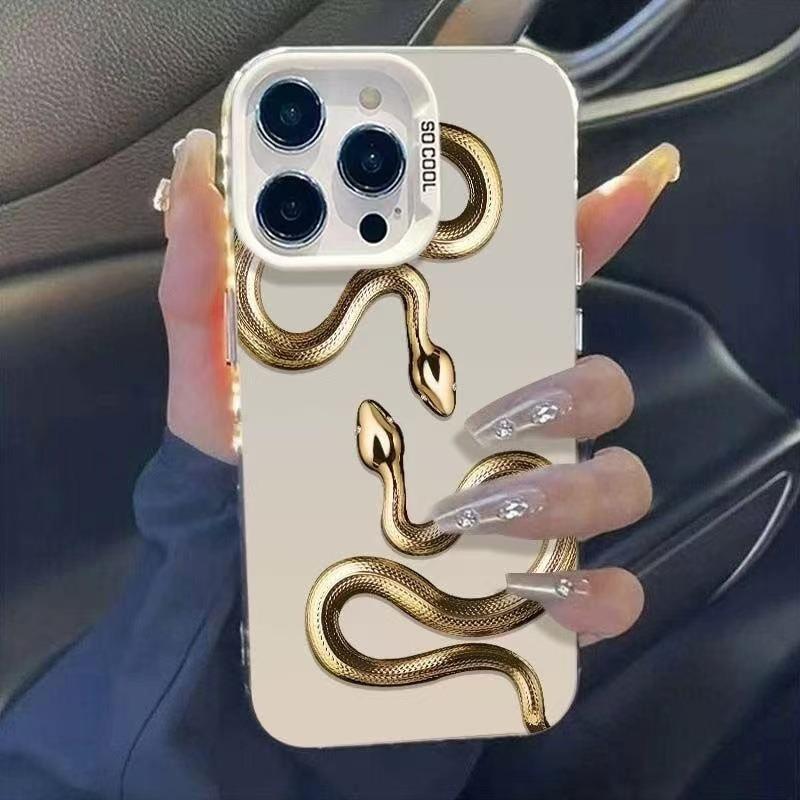 Golden Snake Laser Pattern Glass Phone Case Suitable for iPhone 17 16 15 14 13 12 11 Pro/Max/Plus Anti Drop and Anti Shock