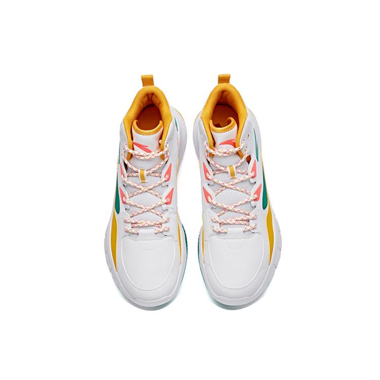 Anta Basketball Collection Cushioning Slip Resistant Mid top Vintage Basketball Shoes Men's White Yellow Green 91731132-11
