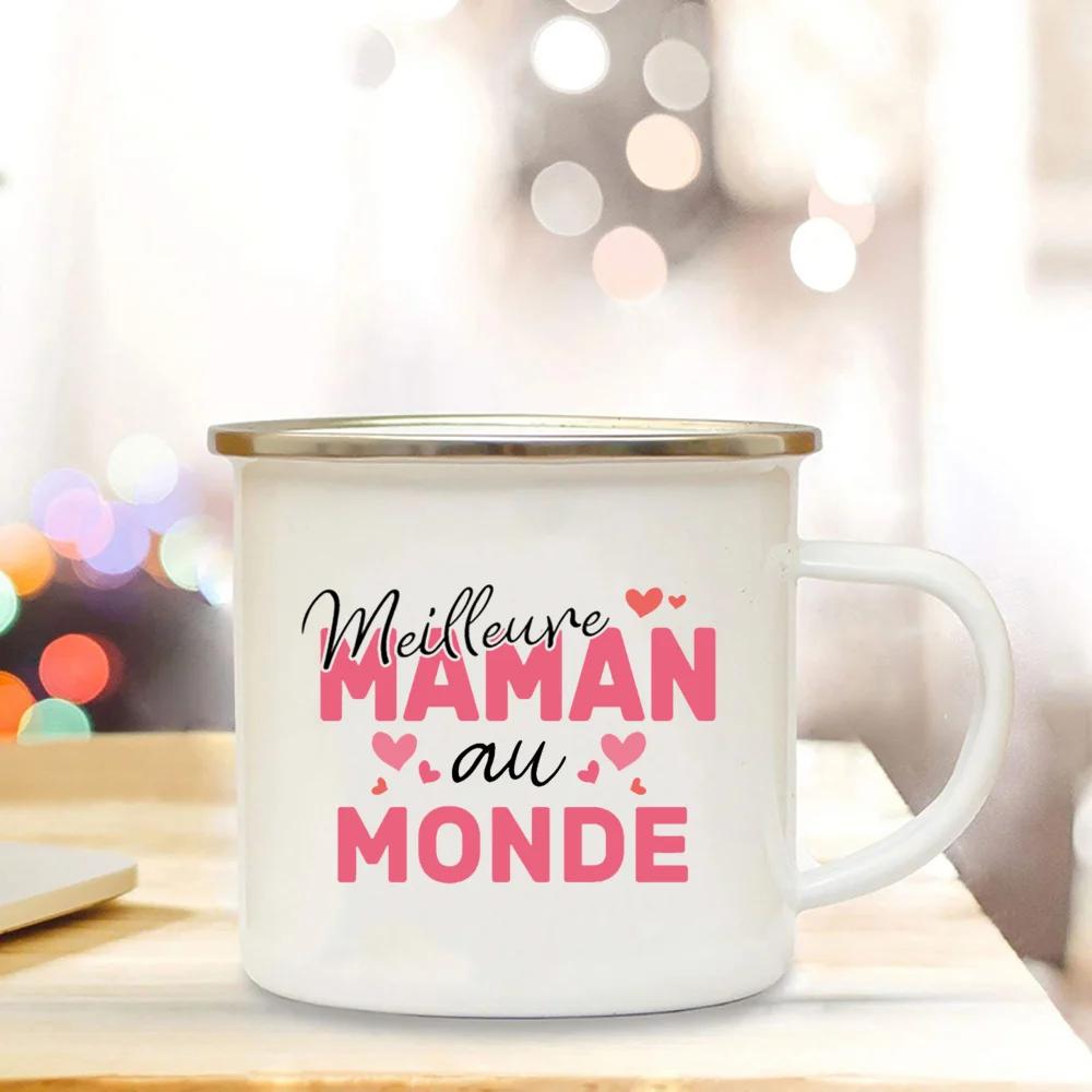 Best Mom In The World French Print Enamel Mug Creative Coffee Cup Drinks Water Milk Cup Enamel Mug Home Drinkware Gift for Maman