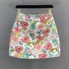 Petite bedruckter Denim-Rock für Damen, koreanischer Stil, Sommer, neuer High-Waist, A-Linie, Bleistiftrock, kurzer Rock