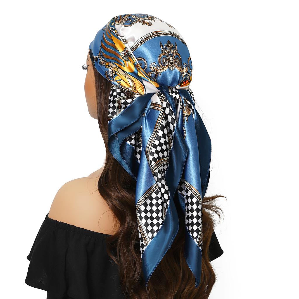 Fashion Square Silk Scarf Women Headband 90*90cm Print Neck Scarfs Office Hair Band Hand Kerchief Female Bandana Headwear