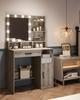 Hzuaneri Dressing Table with Mirror and 10 LED Lights, Vanity Unit with 3 Shelves & 4 Open Compartments, with Large Drawer
