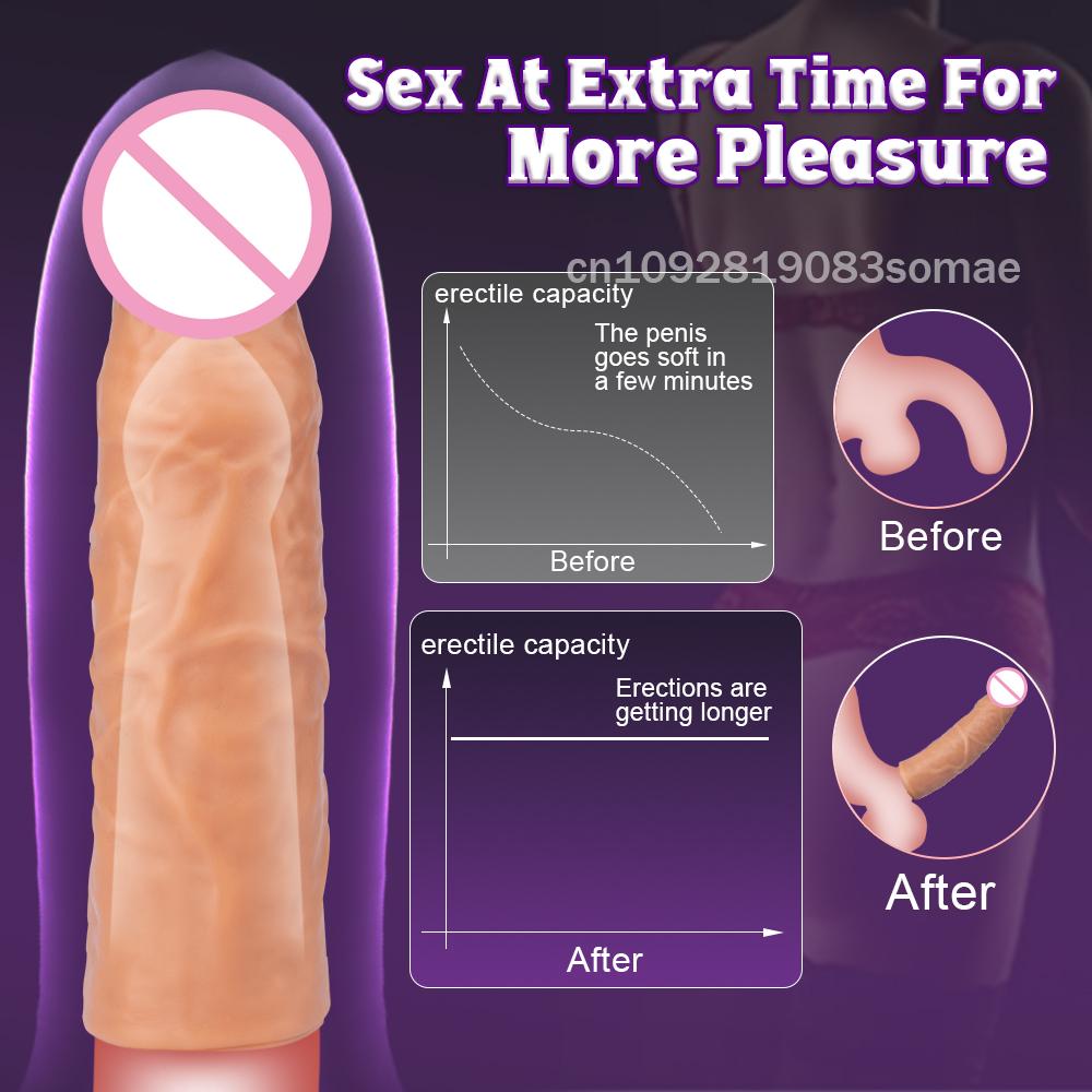 Soft Silicone Condom Enlargement Penis Sleeve Realistic Penis Extender Sex Toys for Men Sexual Tools Reusable Condom Cock Sleeve