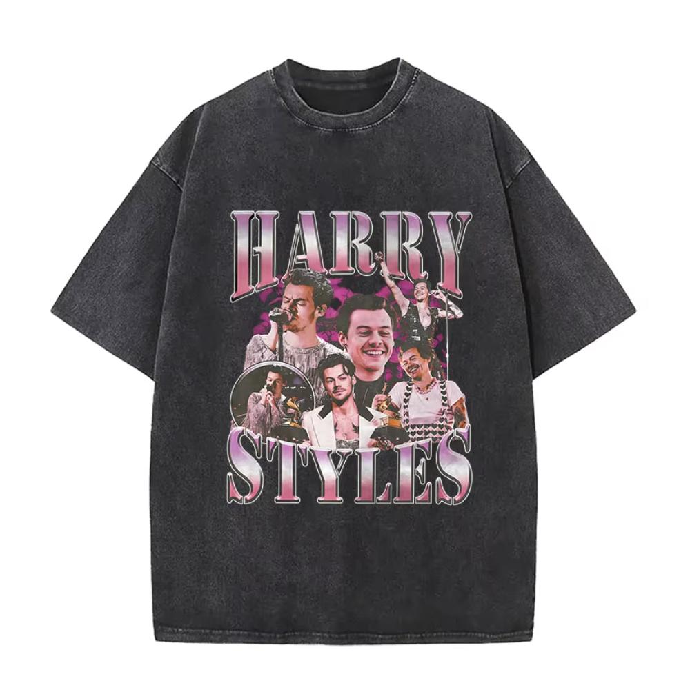 Vintage Washed Harry Styles Graphic T-shirt Men's Pop Album Hip Hop Short Sleeve T-shirts Casual 100% Cotton T Shirts Streetwear
