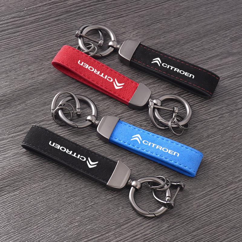 Metal Suede Key Ring Keychain Car Logo Accessories For Citroen C1 C2 C3 Vts C4 Saxo C4L C5 C6 C8 Xsara Picasso Berlingo Cactus