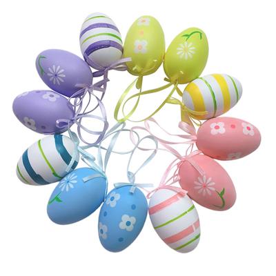 12 ks Veľkonočných vajíčok na zavesenie Plastové farebné Veľkonočné vajíčka so hodvábnou stuhou Dekoratívne Veľkonočné vajíčka