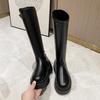 Small Man Height Increasing Thick-soled Boots Skinny Spice Girl Boots Women's Round Head Soft Leather Elastic Skinny Boots Knight Boots